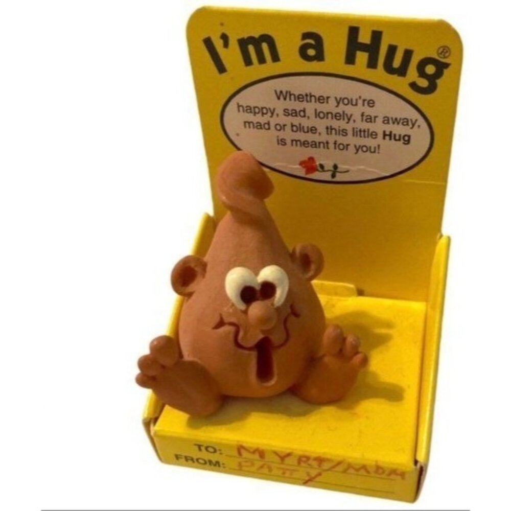 Vintage Hug Figurine Novelty Kitsch Stocking Stuffer in Packaging